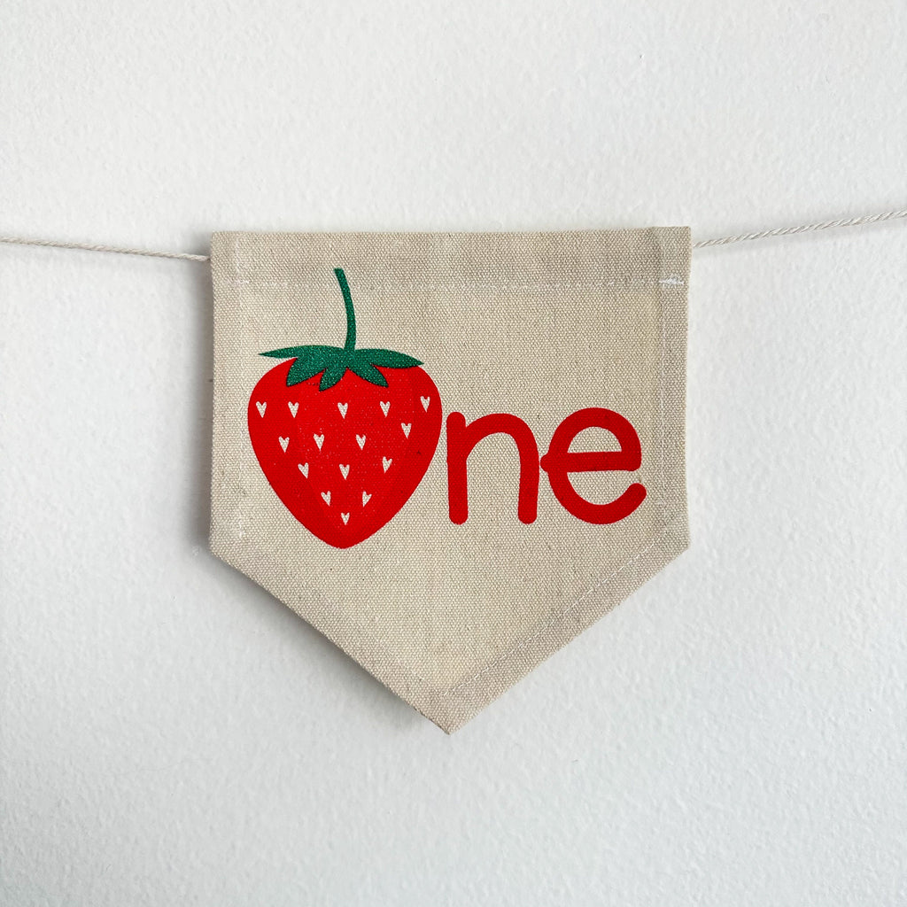 Strawberry First Birthday Tassel Banner