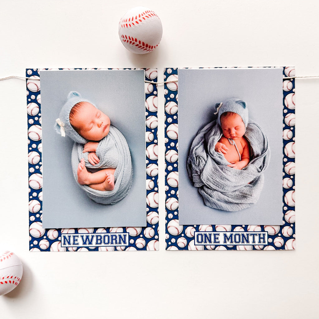 Baseball First Birthday Photo Banner, 12 Month Party Decor, Monthly Milestone Decoration, Baby's 1st Year Garland, Little Slugger Banner
