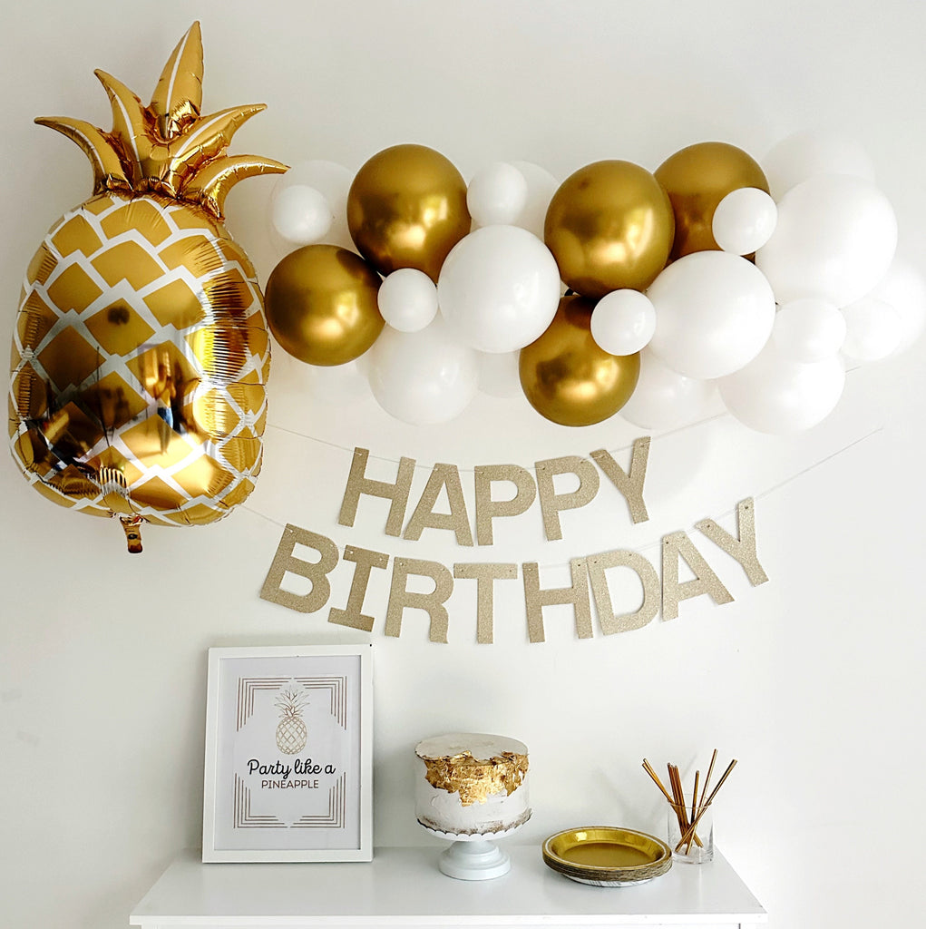 Gold Pineapple Party, Gold White Party Decor, Neutral Balloon Garland, Balloon Party Kit, Gold Happy Birthday Decorations, Balloon Backdrop