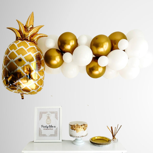 Gold Pineapple Party, Gold White Party Decor, Neutral Balloon Garland, Balloon Party Kit, Gold Happy Birthday Decorations, Balloon Backdrop