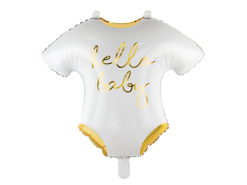 Hello Baby Onesie Balloon | White and Gold Baby Shower Decor | Gender Neutral Baby Shower | Gold Baby Onesie Shaped Mylar Balloon