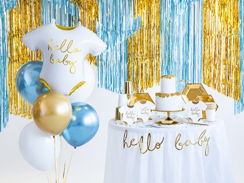 Hello Baby Onesie Balloon | White and Gold Baby Shower Decor | Gender Neutral Baby Shower | Gold Baby Onesie Shaped Mylar Balloon