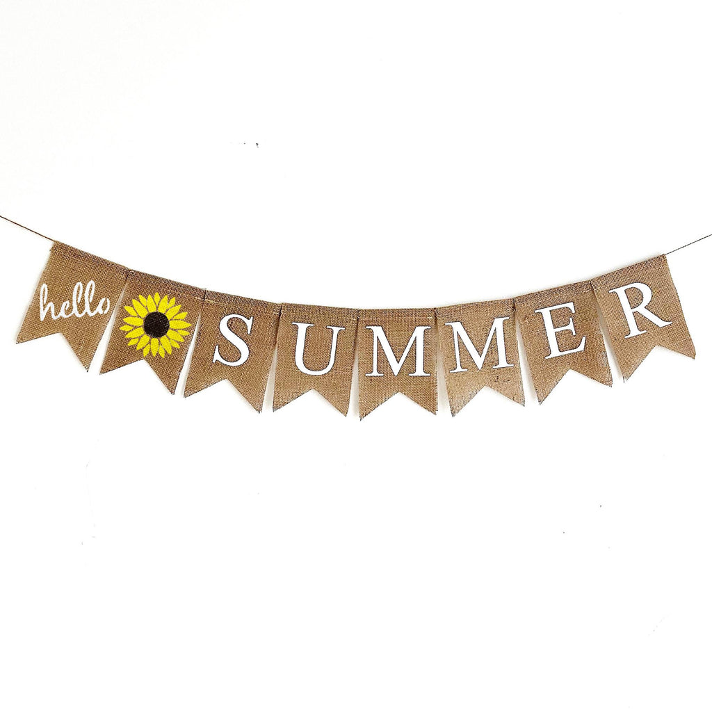Summer Party Themes | Hello Summer Banner | Sunflower Decor | Sunflower Banner | Burlap Banner | Seasonal Decor | Baby Shower Sign |