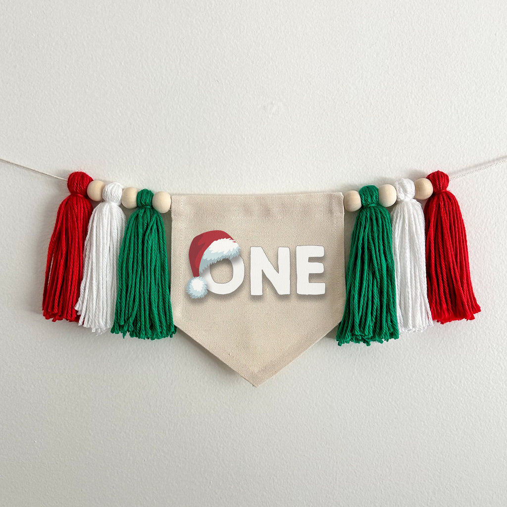 Santa 1st Birthday Party Decorations | Oh What Fun Christmas High Chair Tassel Banner
