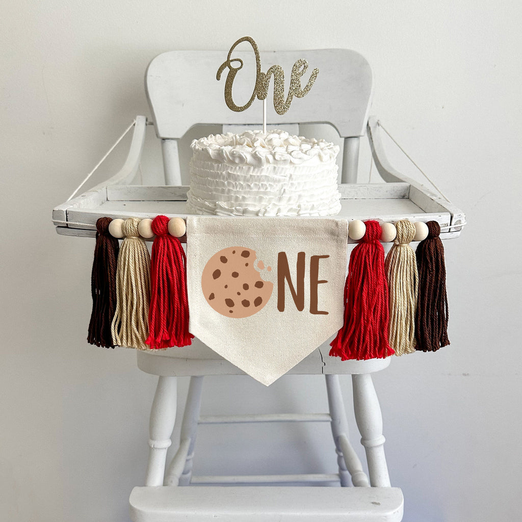 Cookie 1st Birthday Party Decorations | Chocolate Chip Cookie High Chair Tassel Banner