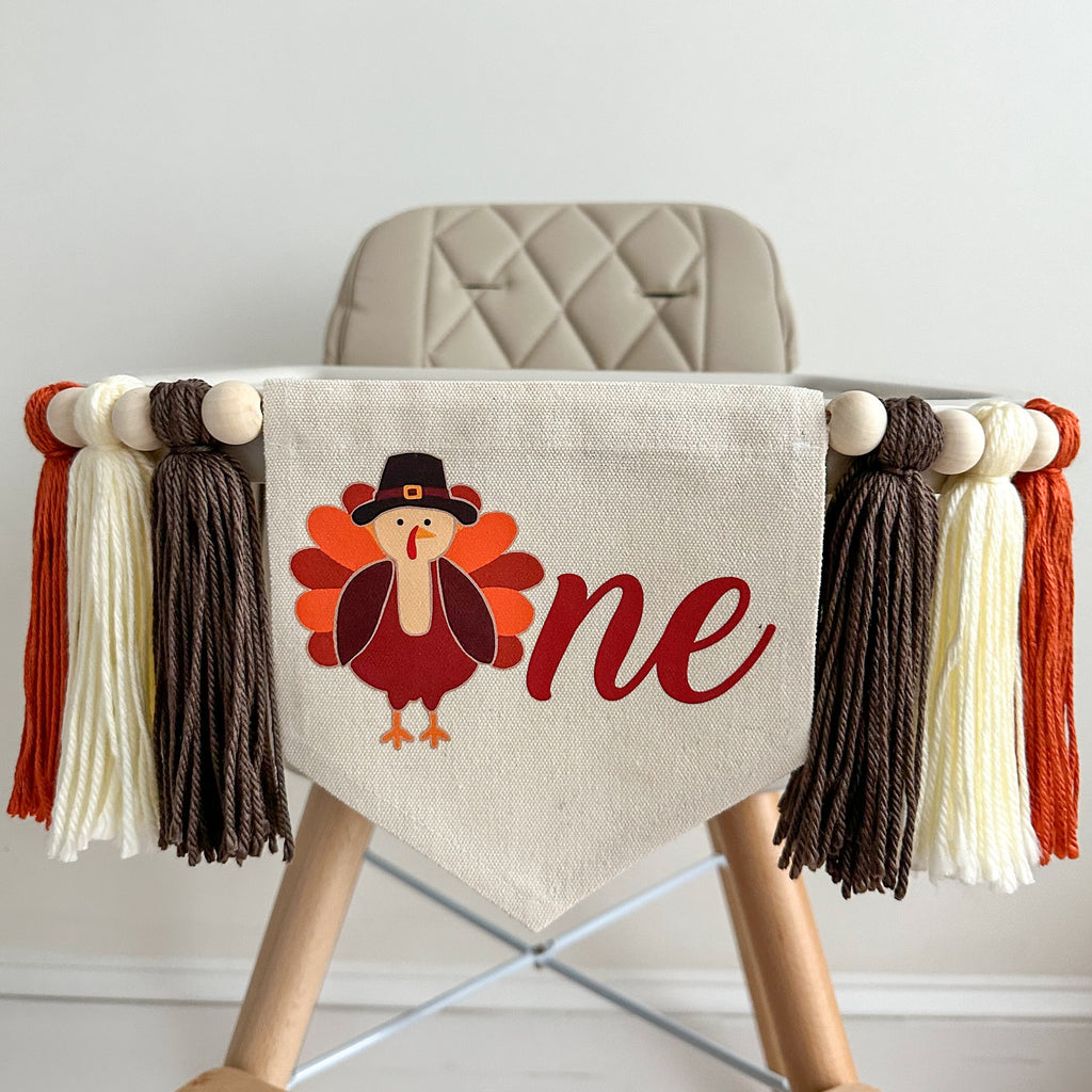 Turkey 1st Birthday Party Decorations | Thanksgiving High Chair Tassel Banner