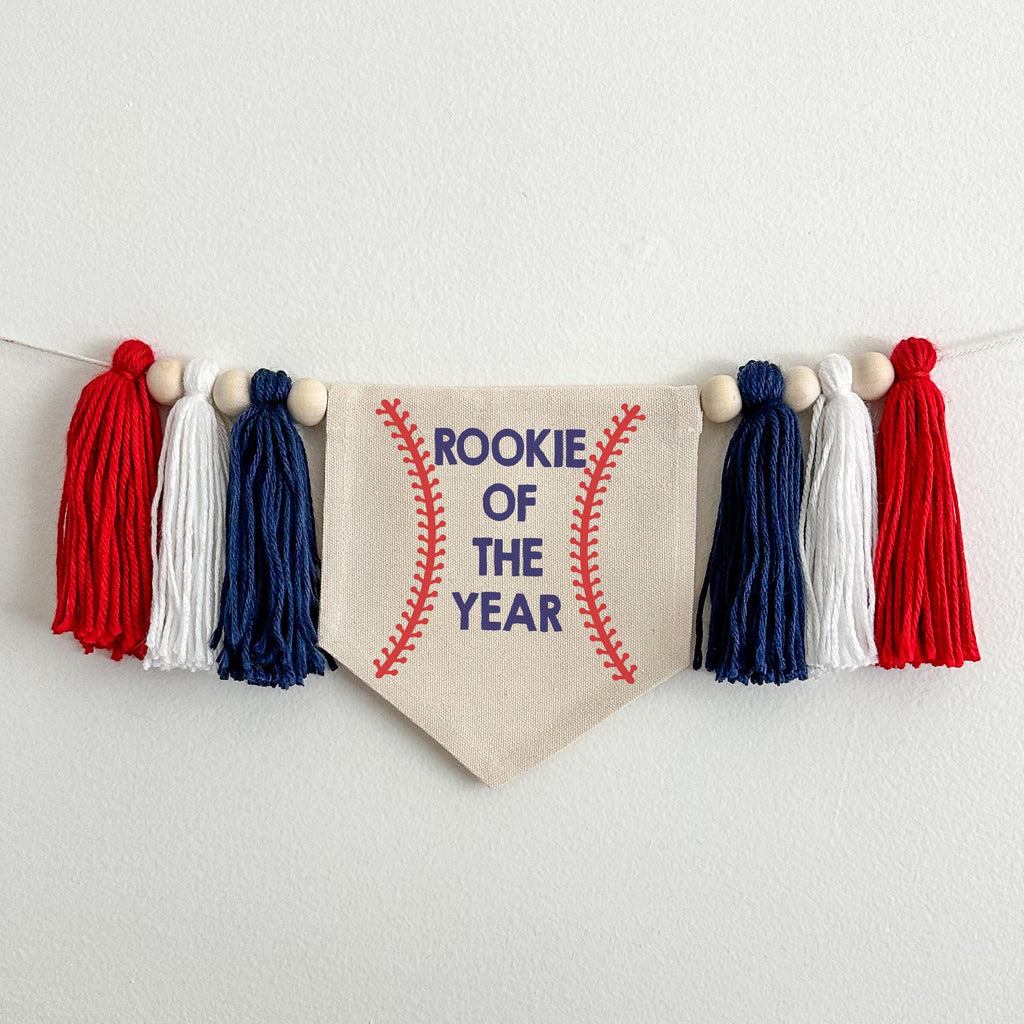 Rookie of the Year 1st Birthday Tassel Banner, Baseball Highchair Decoration, Little Slugger First Birthday Party Sign, Cake Smash Pennant