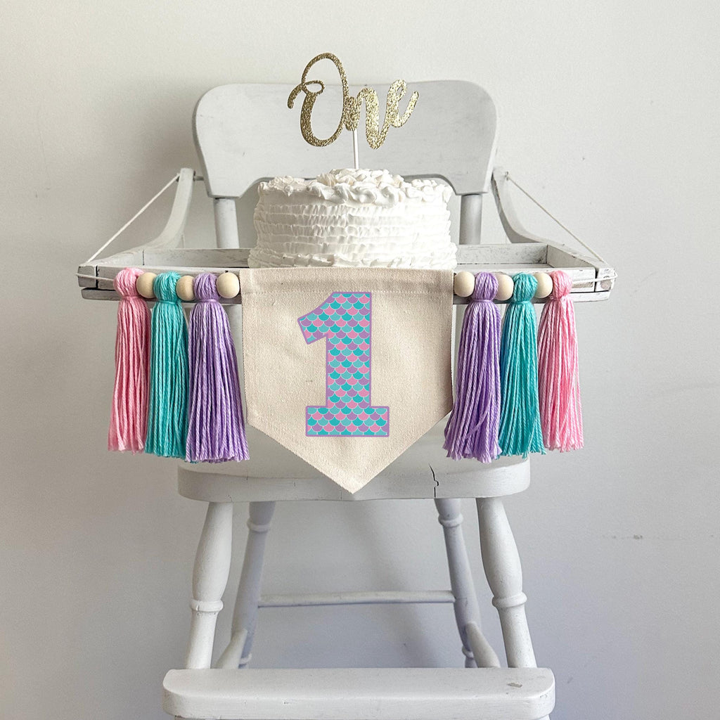 Mermaid 1st Birthday Party Decorations | Under the Sea First Birthday High Chair Banner