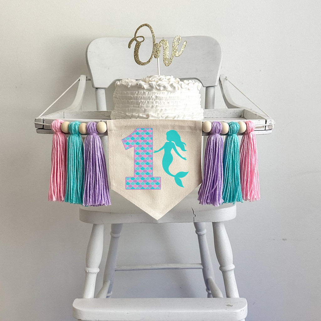 Mermaid 1st Birthday Party Decorations | Under the Sea First Birthday High Chair Banner