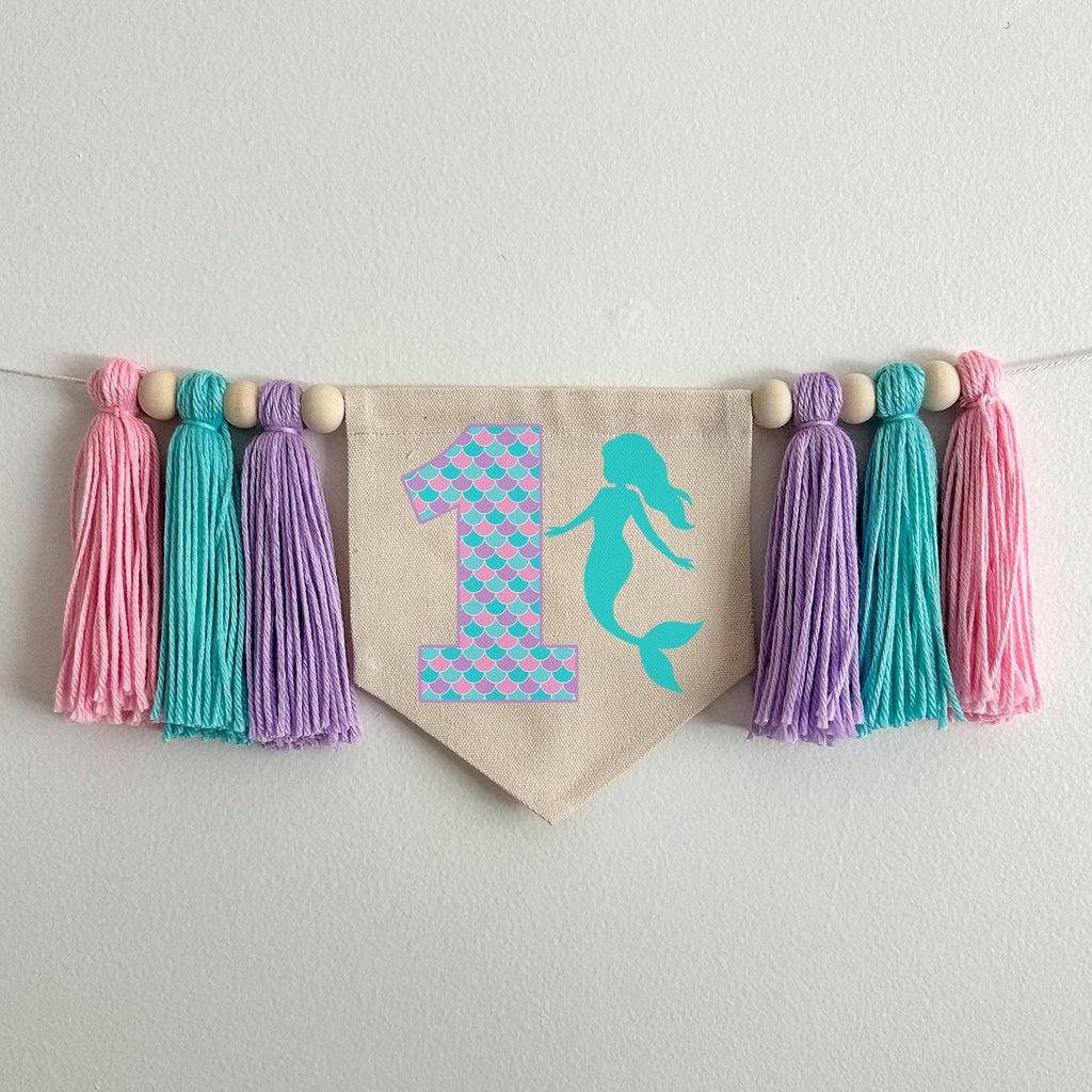 Mermaid 1st Birthday Party Decorations | Under the Sea First Birthday High Chair Banner