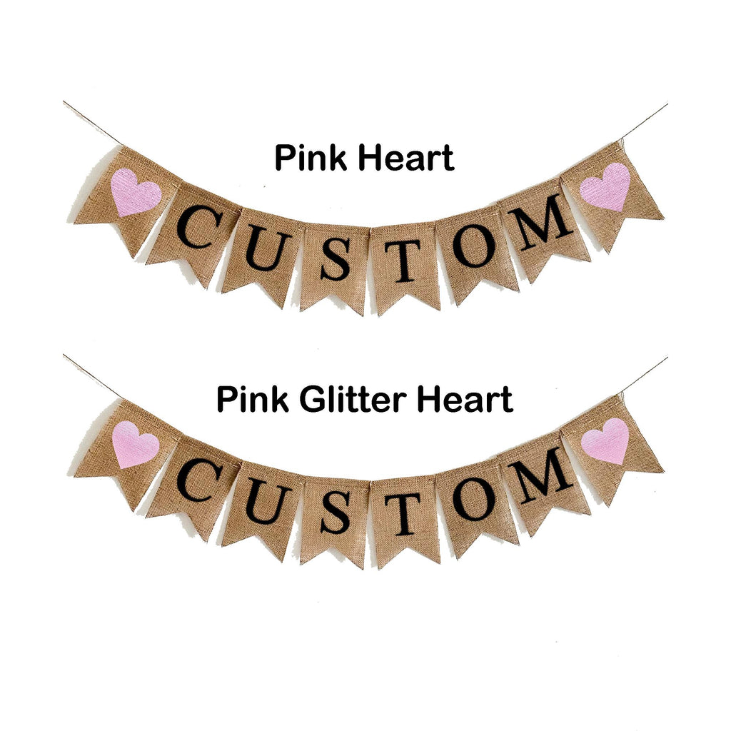 Personalized White Hearts Burlap Banner