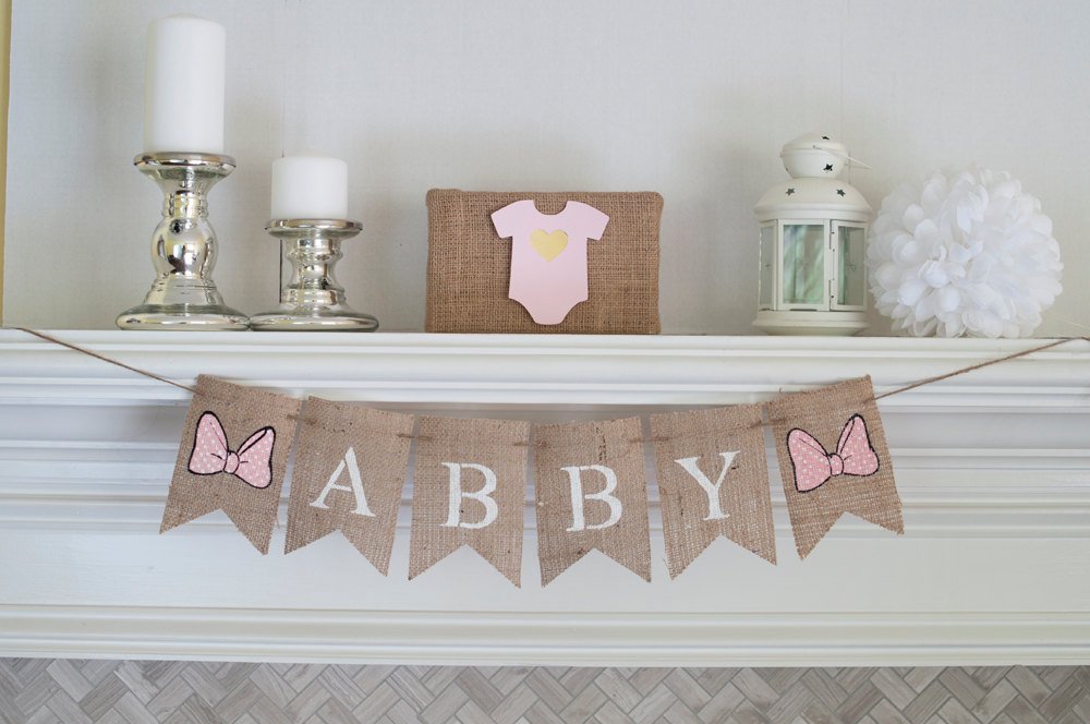 Bow Name Banner, Baby Girl Banner, Baby Shower Decor, Pink Polka Dot Banner, Nursery Decor, B349