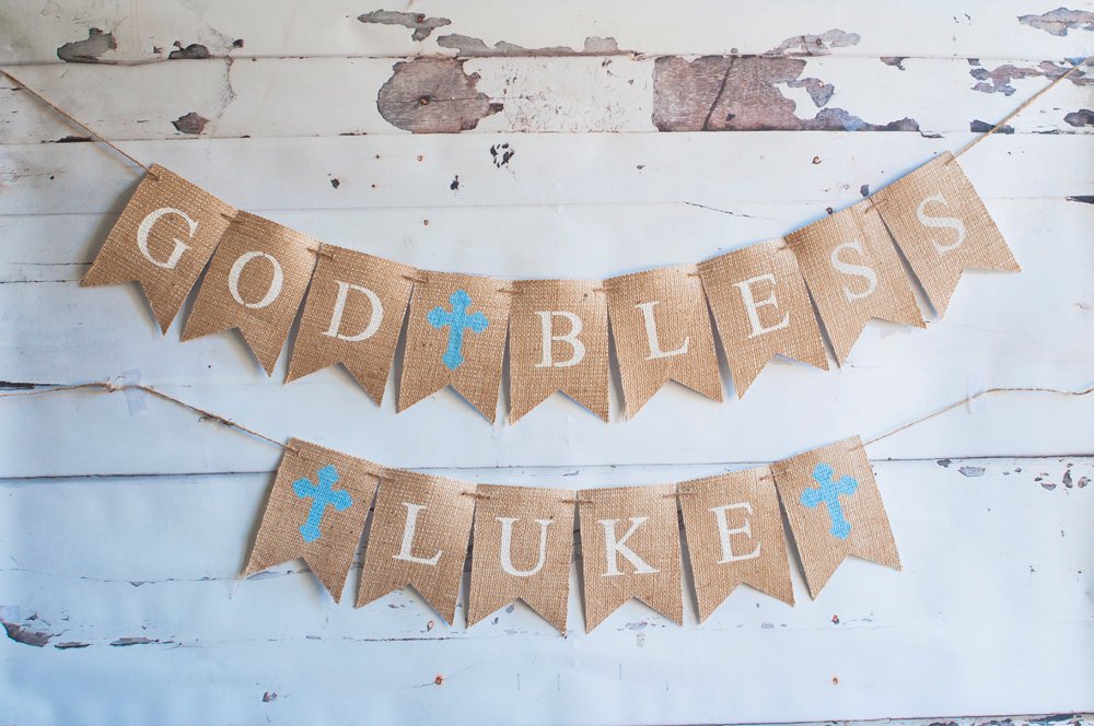 First Communion Banner, Confirmation Sign, Personalized Custom Baptism Banner, God Bless Christening Garland, Religious Bunting, B169