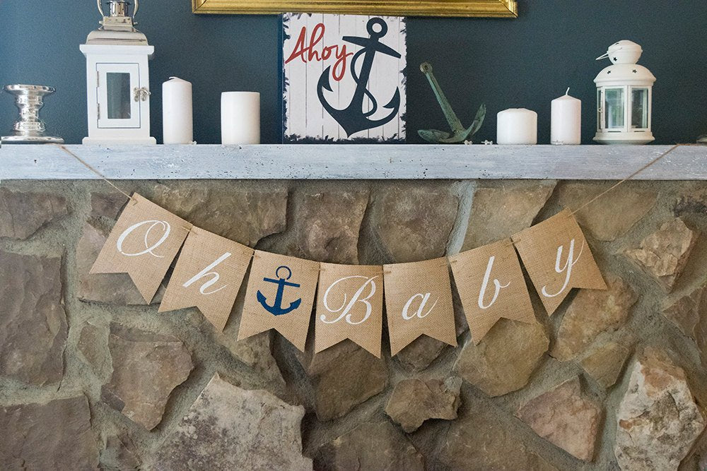 Nautical Baby Shower Banner, Nautical Gender Reveal Banner, Oh Baby Banner, Nautical Baby Shower Decor, Anchor Nursery Decor, B195