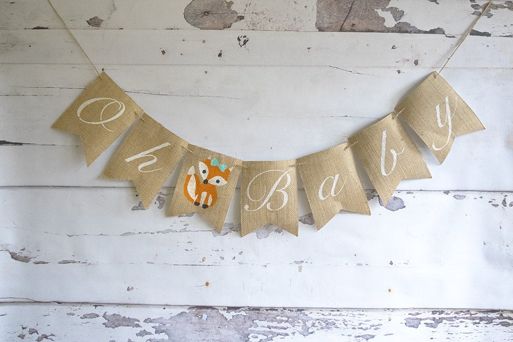 Woodland Baby Shower Decor, Fox Baby Shower Decor, Girly Fox Baby Shower Banner, Gender Reveal Banner, Oh Baby Banner, B1075