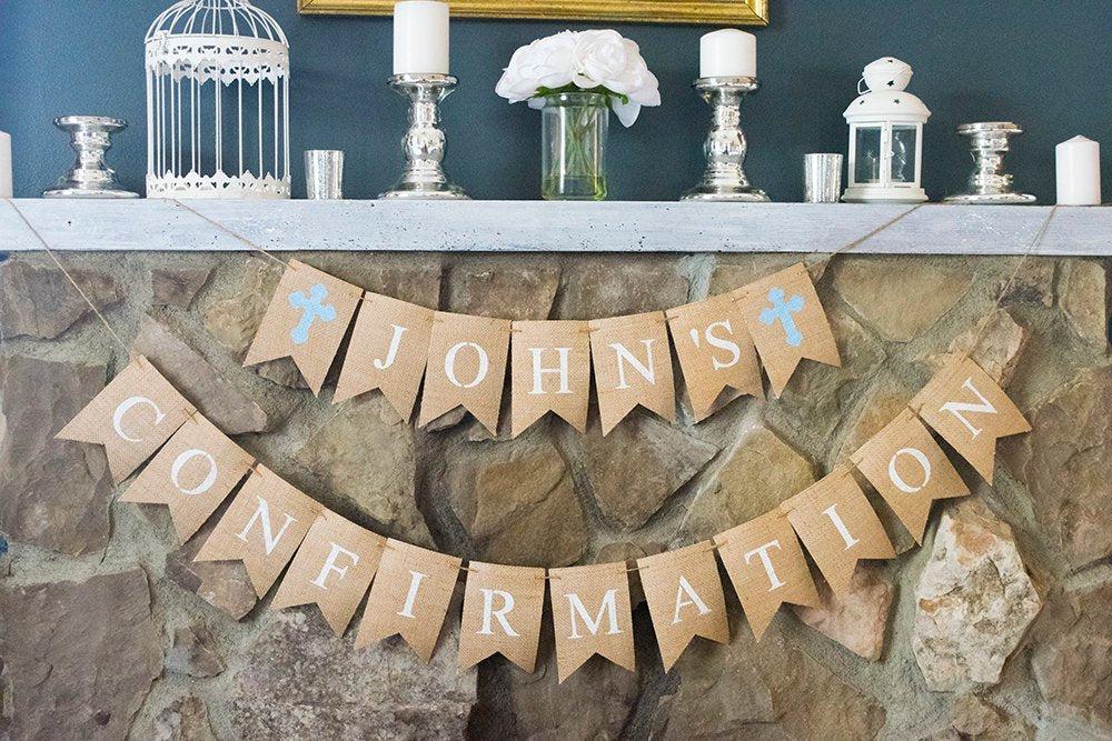 Personalized Boy Confirmation Banner, Boy Religious Celebration Banner, Christian Confirmation Decor, Boy Confirmation Decorations, B483