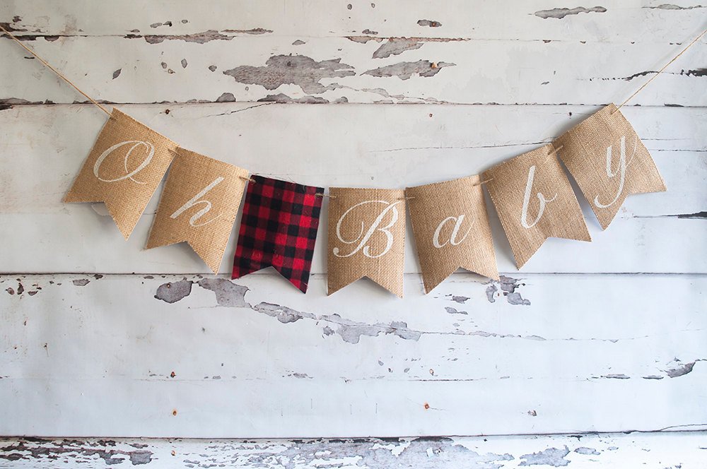 Lumberjack Baby Shower Banner, Bufaloo Plaid Gender Reveal Banner, Oh Baby Banner, Lumberjack Baby Shower Decoration, B192