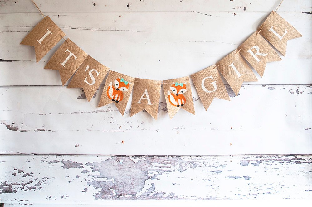 It's A Girl Banner, Fox  Banner, Fox Baby Shower Banner, Baby Girl Banner, Gender Reveal Banner, Baby Shower Banner, B274
