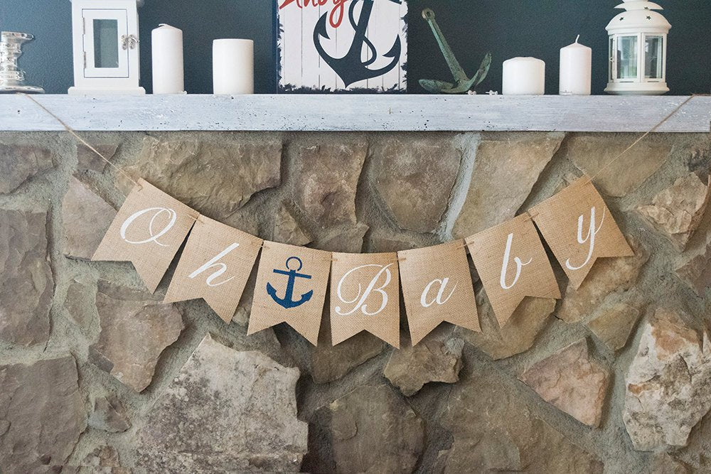 Nautical Baby Shower Banner, Nautical Gender Reveal Banner, Oh Baby Banner, Nautical Baby Shower Decor, Anchor Nursery Decor, B195
