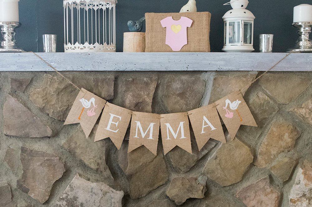 Burlap Nursery Banners, Stork Baby Shower Banner, Personalized Stork Banner, Baby Shower Decorations, Custom Name Baby Shower Banner, B467