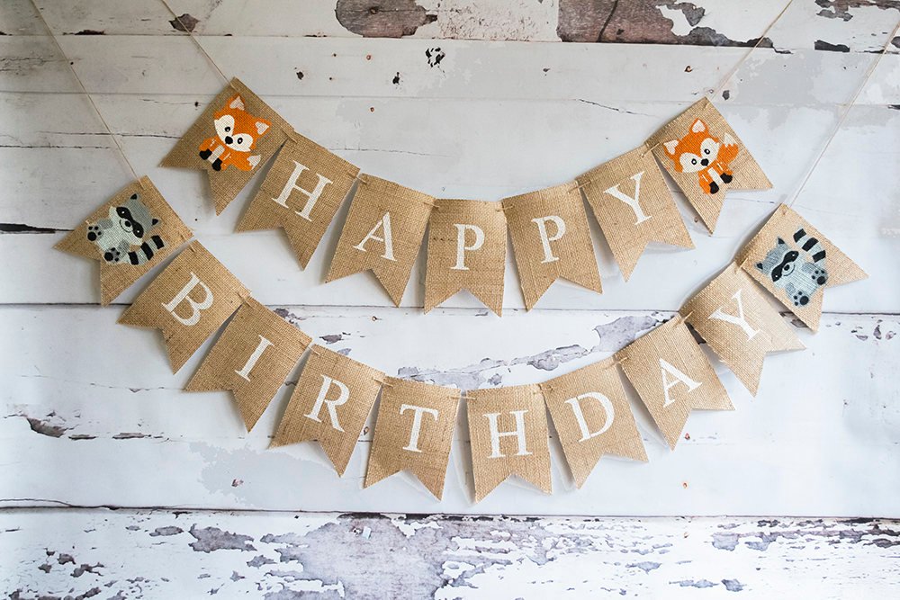 Woodland Themed Birthday Party, Woodland party Decorations, Fox Happy Birthday Banner, Woodland Animal Banner, Woodland Decor, B534