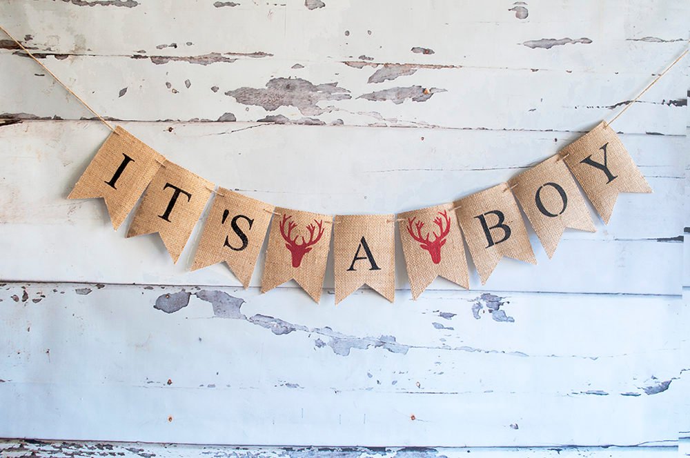 Rustc Deer Baby Shower Decor, It's A Boy Banner with Antlers, Hunter Themed Baby Shower, Hunting Boy Baby Shower Banner, B522