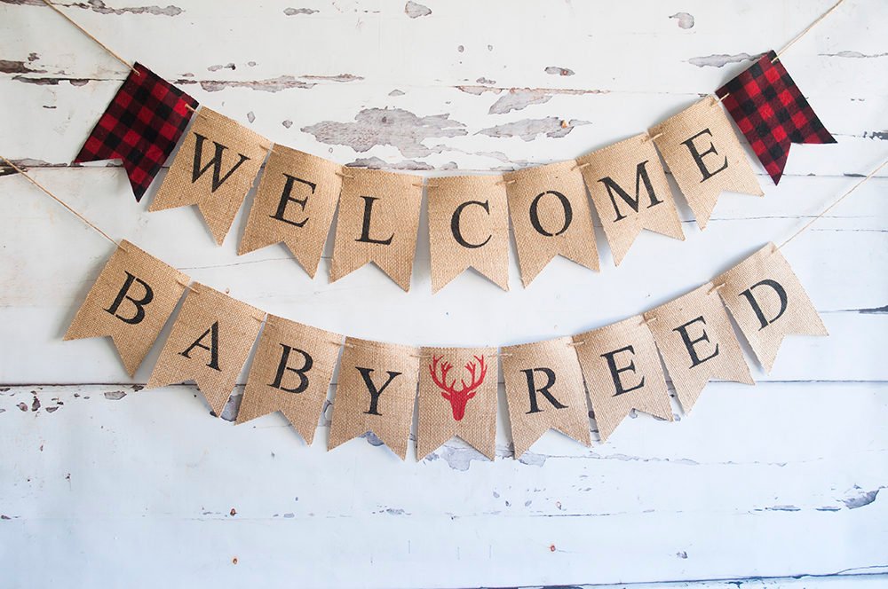 Lumberjack Baby Shower Banner, Welcome Baby Banner, Deer Antler Hunting Baby Shower Garland, Lumberjack Decor, B527