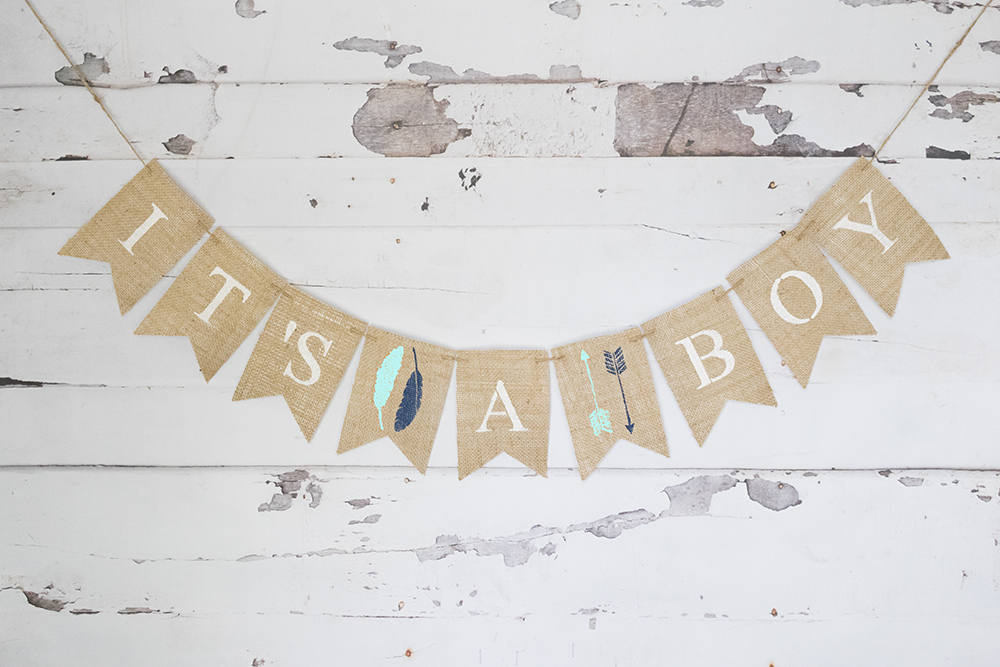Tribal Baby Shower, Arrow Baby Shower Decoration, It's A Boy, Aztec Baby Shower Banner, Burlap Banner,  B617