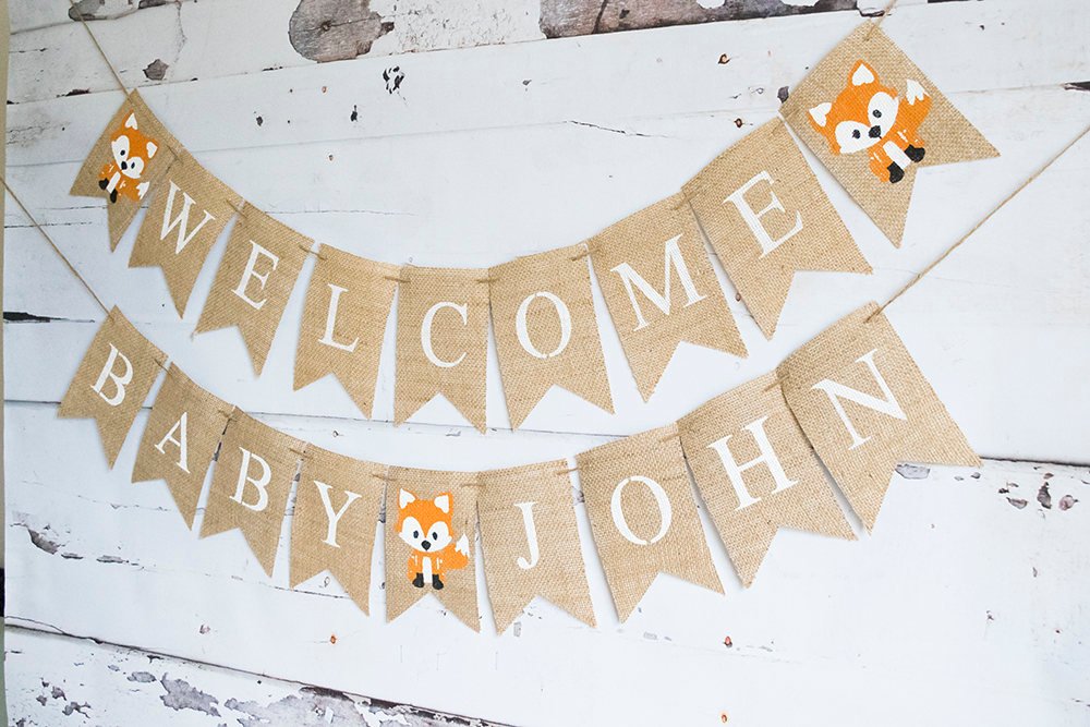 Woodland Baby Shower Decor, Fox Baby Shower Banner, Welcome Baby Banner,  Woodland Shower Decorations, B654
