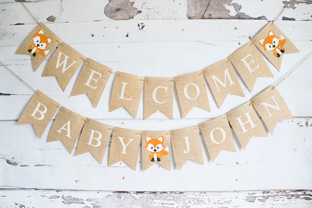 Woodland Baby Shower Decor, Fox Baby Shower Banner, Welcome Baby Banner,  Woodland Shower Decorations, B654