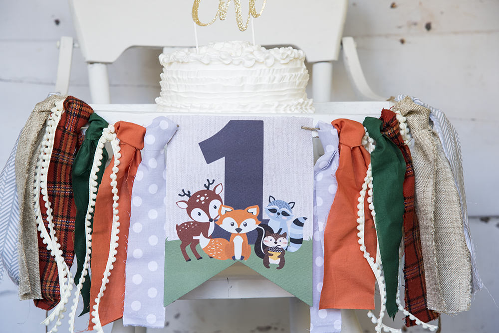 Woodland First Birthday Decor, Fox Highchair Banner, Woodland Animals Banner, Woodland One, Fox Birthday Party, Cake Smash Prop, HC013