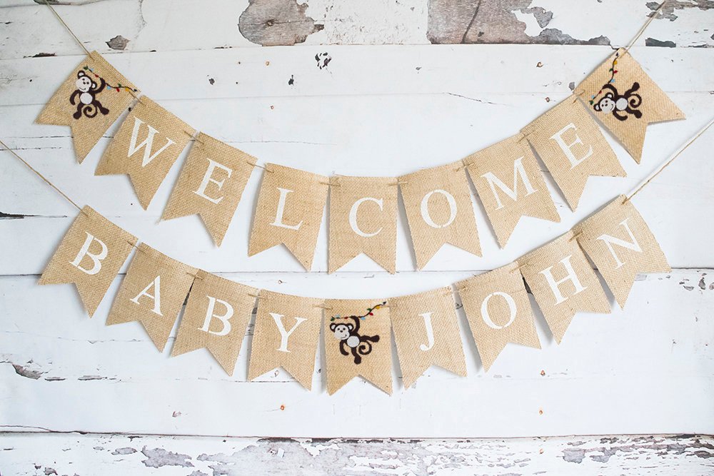 Monkey Baby Shower Decor, Monkey Baby Shower Banner, Welcome Baby Banner,  Monkey Shower Decorations, B937