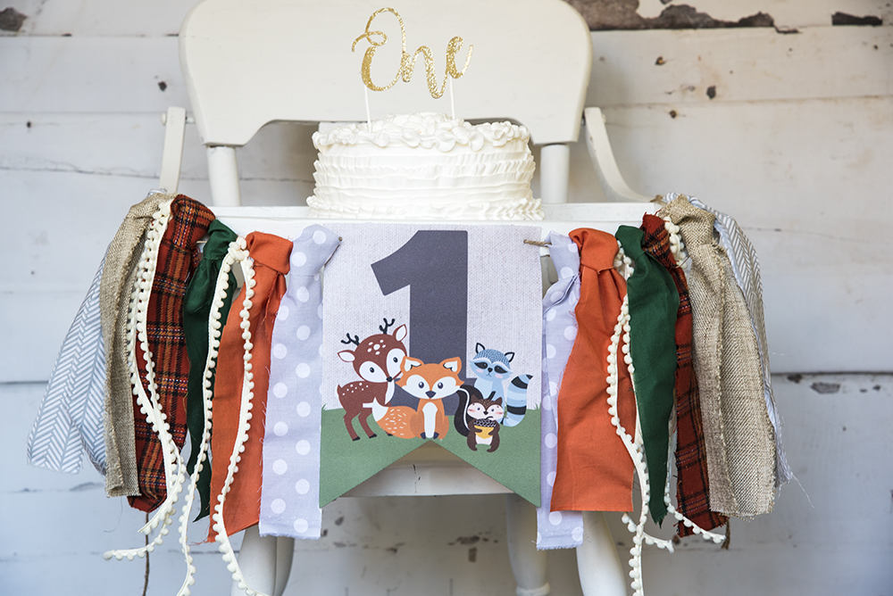 Woodland First Birthday Decor, Fox Highchair Banner, Woodland Animals Banner, Woodland One, Fox Birthday Party, Cake Smash Prop, HC013