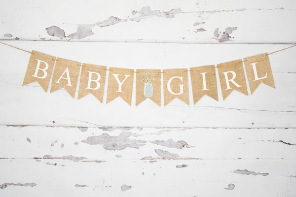 Baby Girl Shower Decor, Baby Girl Banner, Girl Baby Shower Banner, Backyard Burlap Baby Shower Banner, B970