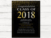 Graduation Invitations, Graduation Party Invite, Class of 2018 Graduation Announcement, 2018 Graduation Invite in Black and Gold, C106