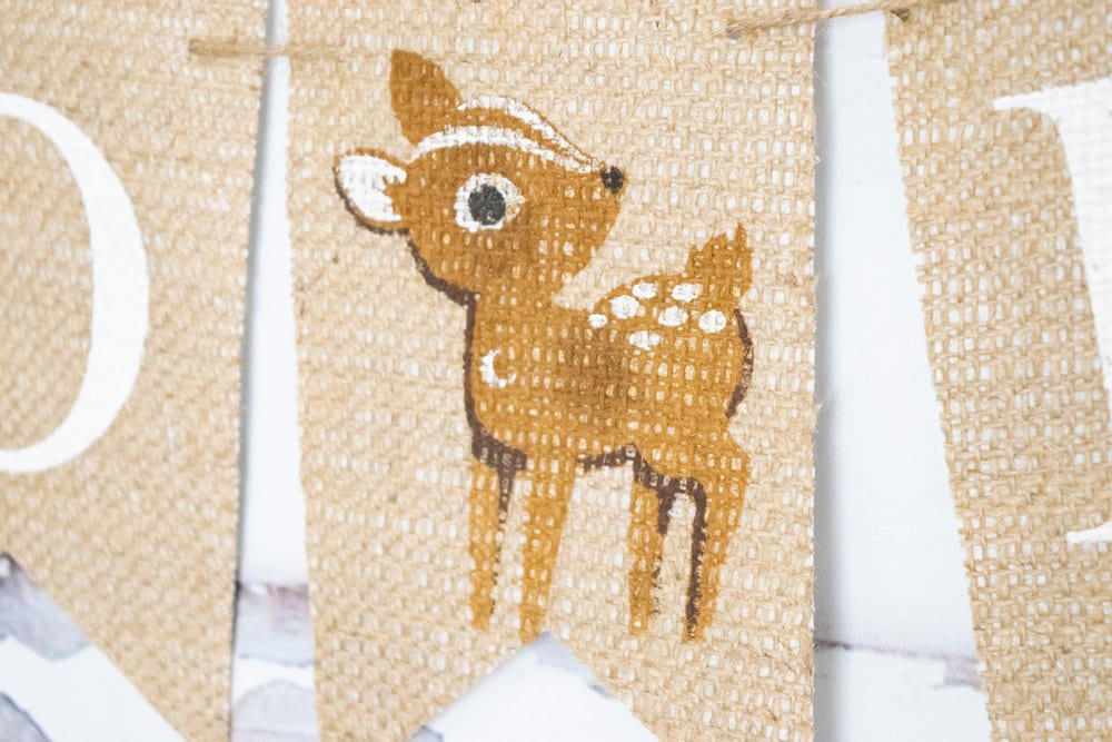 Oh Deer Burlap Banner, Woodland Baby Shower Decorations, Gender Reveal Party Garland, Doe Baby Banner for Nursery