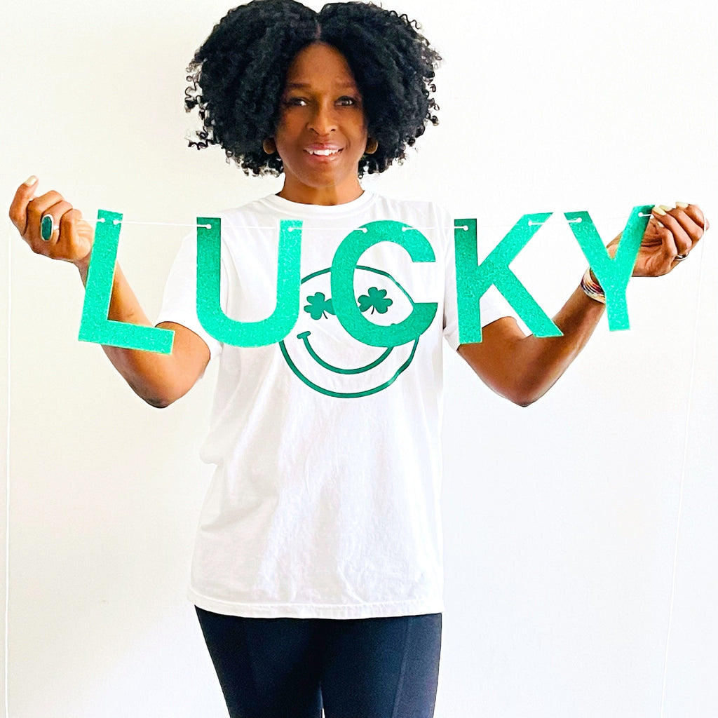 Lucky Glitter Banner, St Patrick's Day Banner, March Birthday Banner, St Patrick's Day Decorations, LB008
