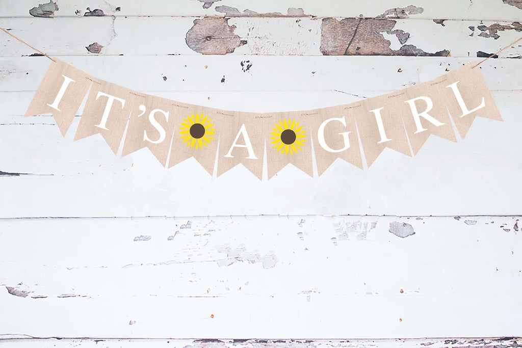 Sunflower It's A Girl Banner, Flower Baby Shower or Gender Reveal Party Decor, Summer Baby Shower, Girl Gender Reveal Banner, PB1103
