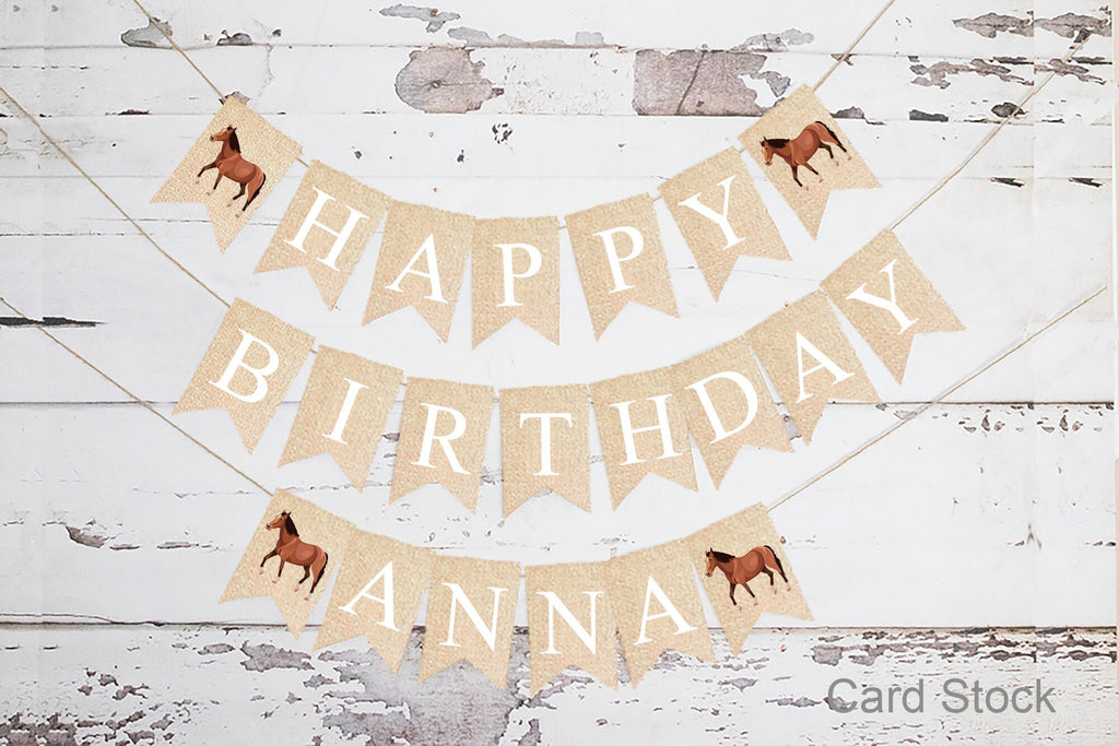 Personalized Happy Birthday Horse Banner, Card Stock Banner, Farm Horse Birthday Party Decorations, Barnyard Birthday Party, PB239