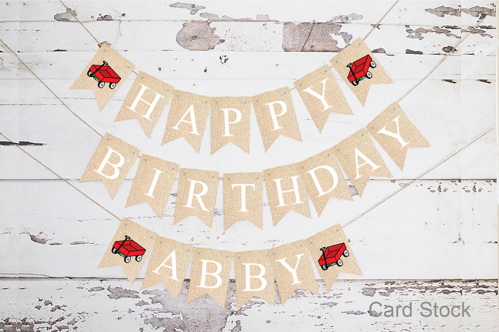 Personalized Happy Birthday Red Wagon Banner, Card Stock Banner, Wagon Birthday Party Decorations, Birthday Party Sign, PB782