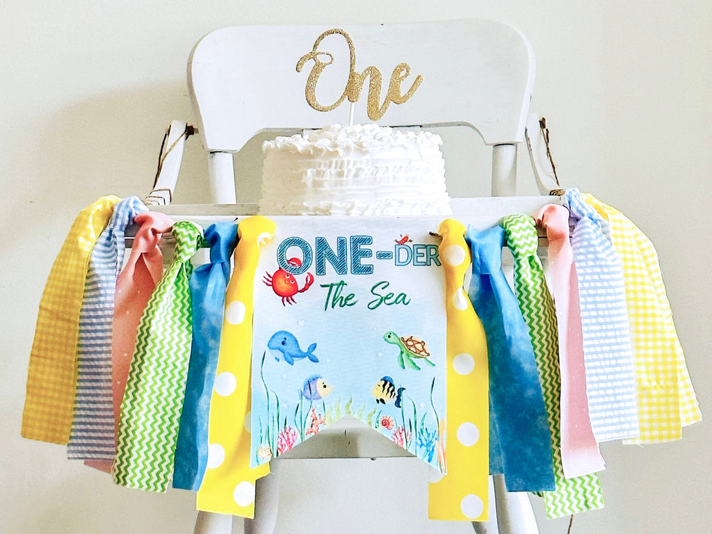 One-der the Sea 1st Birthday Banner, Sea Creature Highchair Banner, Aquarium Birthday Banner, First Birthday Party, Cake Smash Prop, HC079