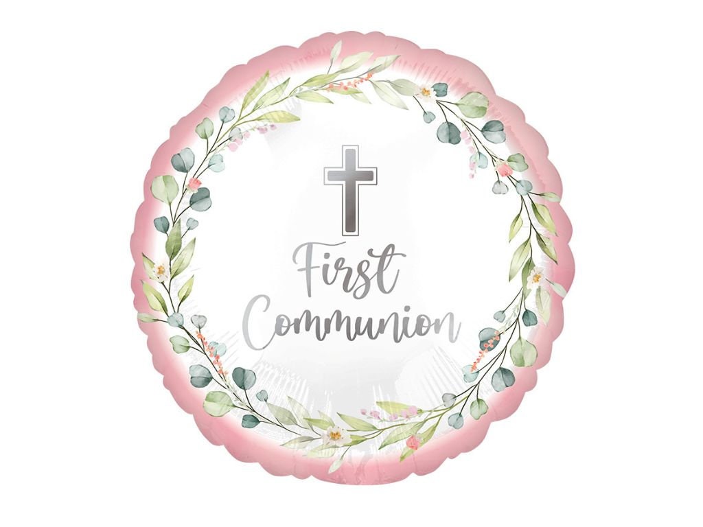 First Communion Foil Balloon, Religious Balloon, First Communion Party Decor, First Communion Pink and Silver Celebration, Primera Comunion