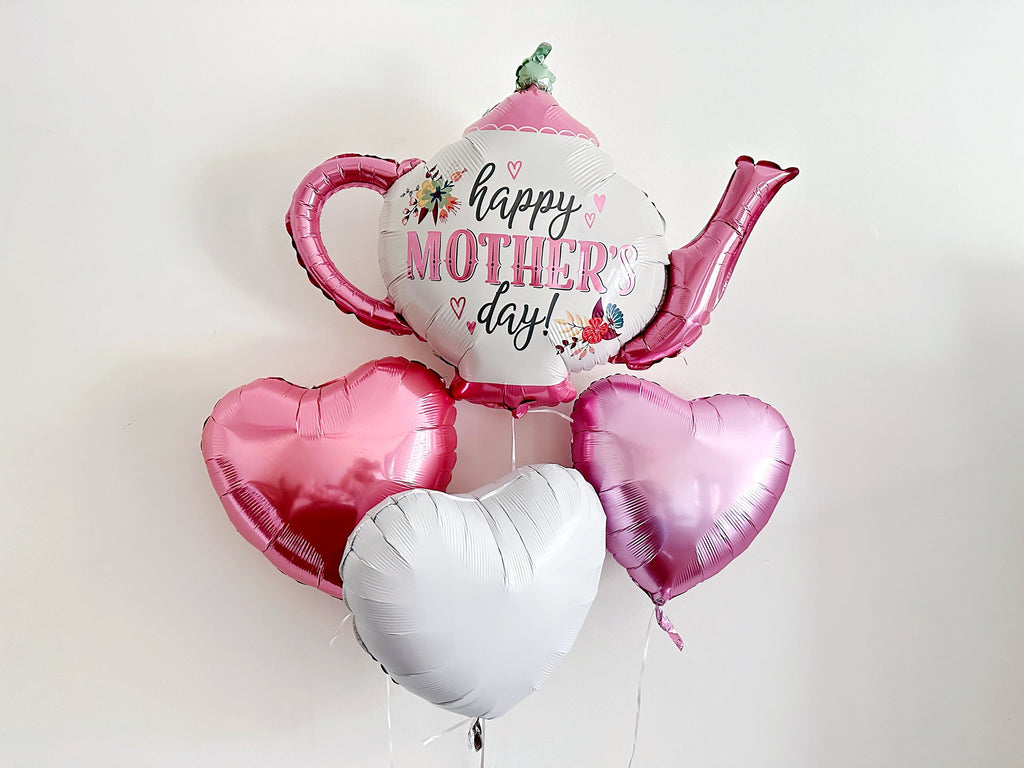 Happy Mother's Day Teapot Balloon Set | Mother's Day Heart Balloons | Foil Heart Shaped Balloons | Mother's Day Balloons