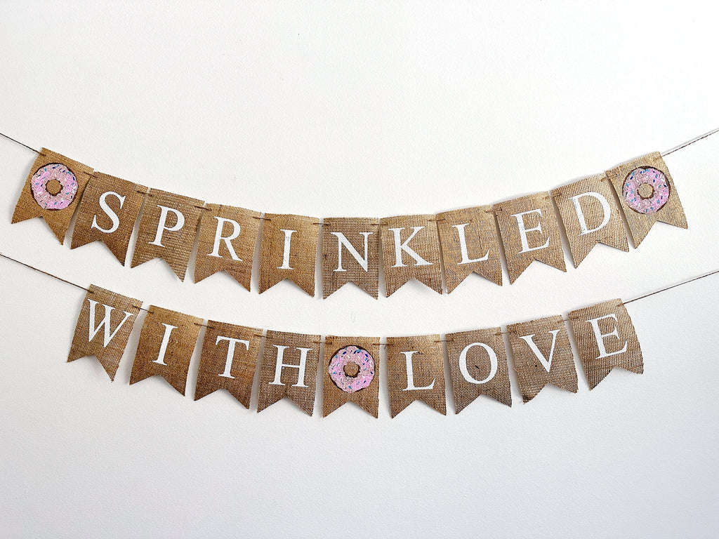 Sprinkled with Love Donut Burlap Banner, Baby Shower or Gender Reveal Party Decorations, Baby Shower Banner, B1152