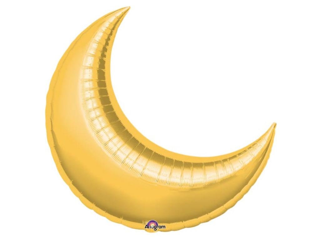 Gold Crescent Balloon 26 inches | Crescent Moon Decor | Space Party Balloon | Gold Moon Shape Mylar Balloon