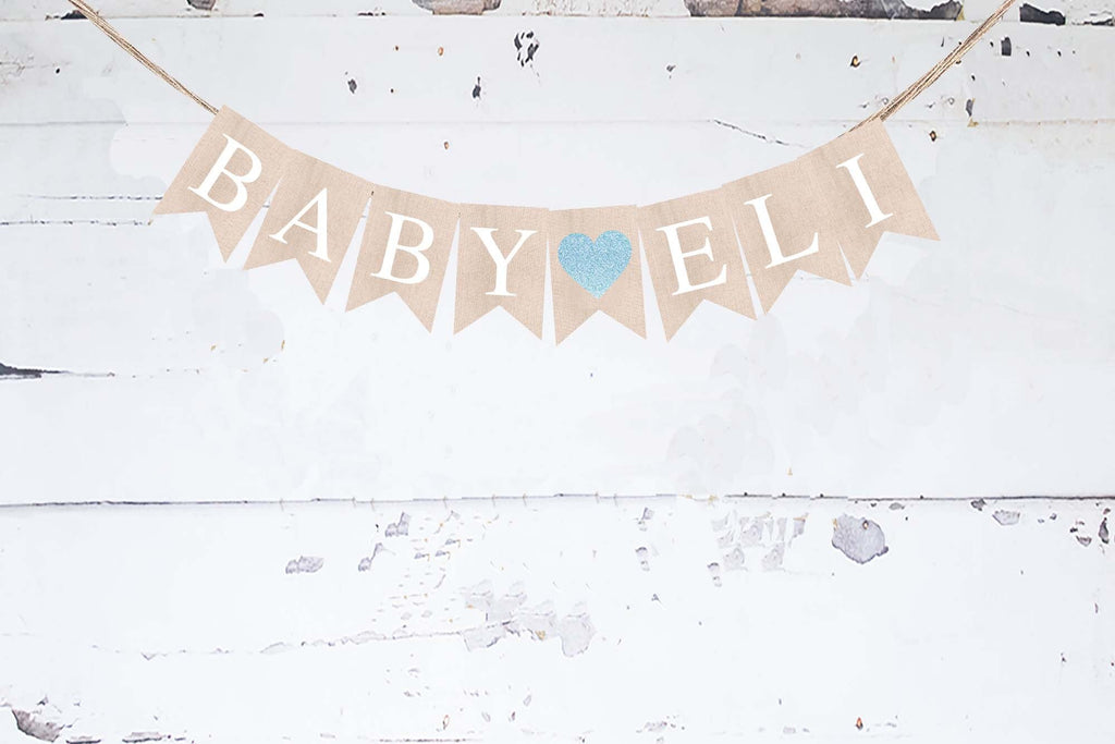 Personalized Welcome Baby Blue Heart Banner, Card Stock Banner, Boy Baby Shower Party Decorations, Baby Shower Sign, PB997