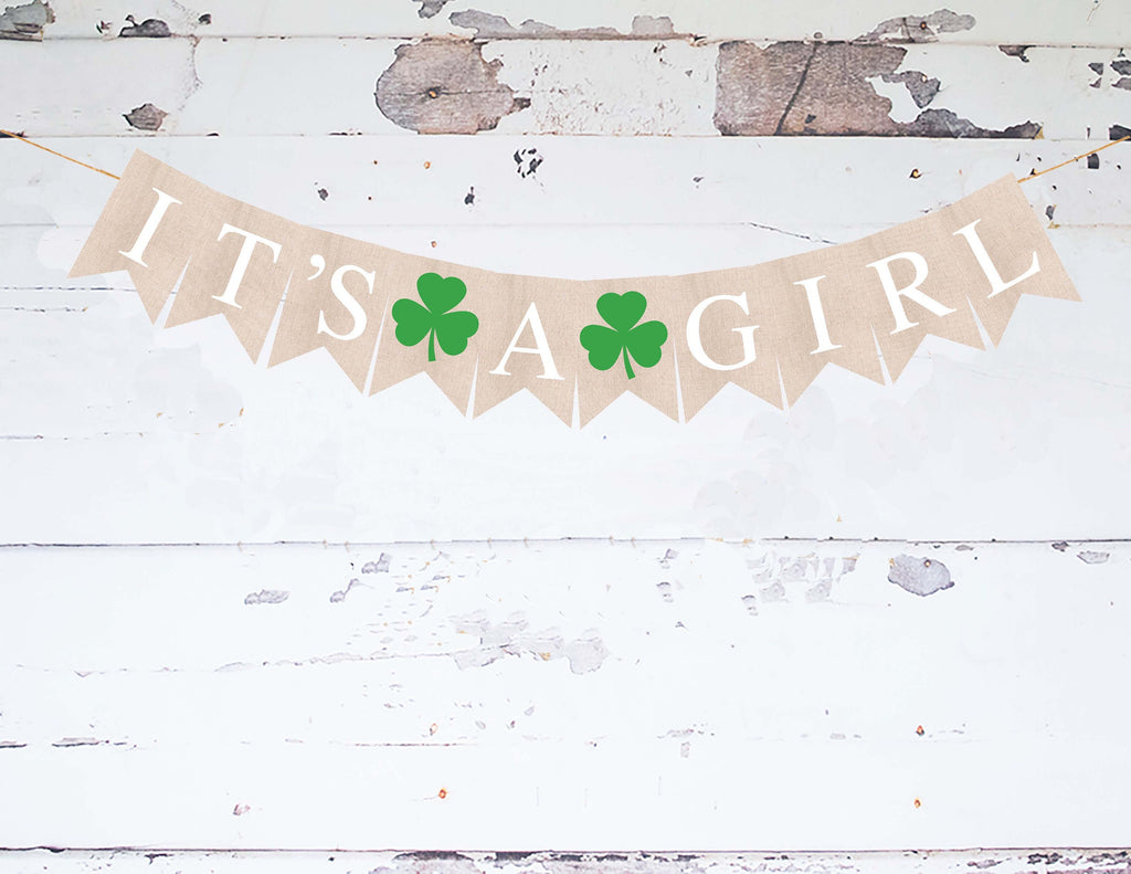 Shamrock It's A Girl Banner, St Patrick's Day Baby Shower or Gender Reveal Party Decor, Spring Baby Shower, Girl Gender Reveal Banner, PB204