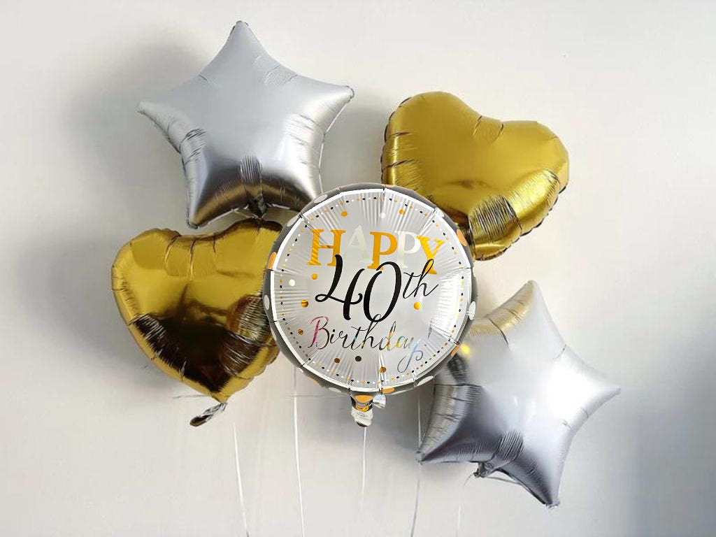 40th Birthday Balloons, Happy 40th Birthday Balloon, Birthday Party Decor, Milestone Birthday Decorations, Gold and Silver Party Decor