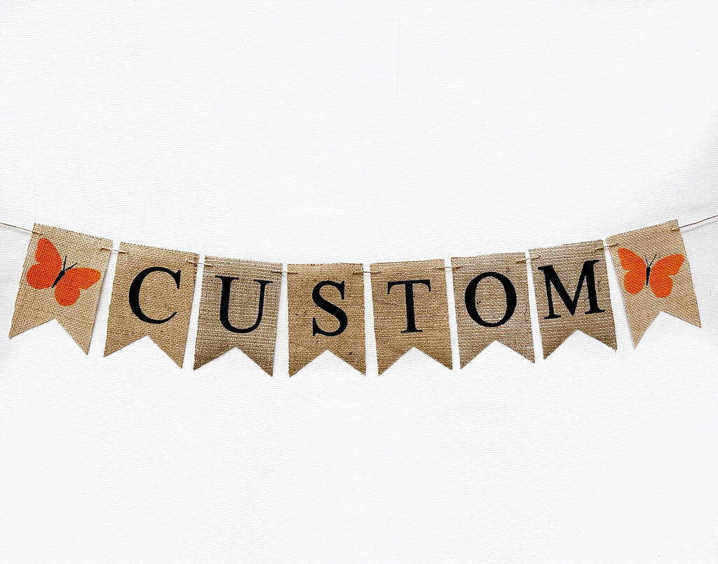Butterfly Garden Party, Orange Butterfly Banner, Spring Banner, Butterfly Decorations, Butterfly Party Decor, Garden Party, B1195