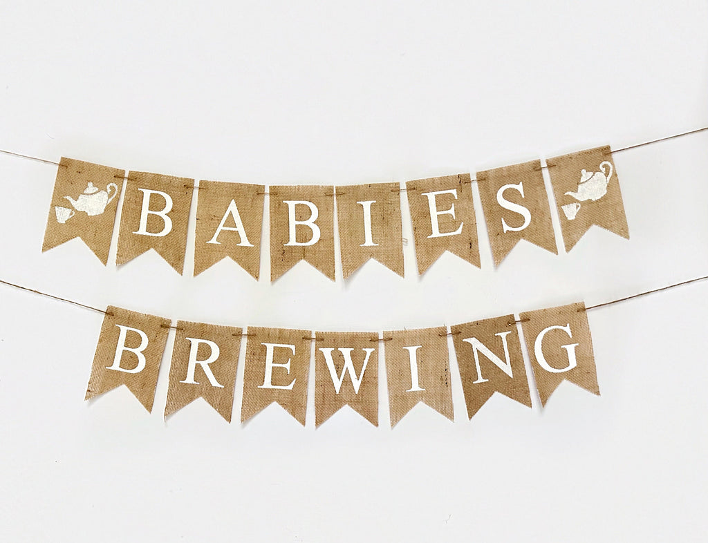 Tea Party Babies Brewing Banner, Twin Baby Shower or Gender Reveal Party Decor, Baby Shower Banner, Twins Gender Reveal Banner, B1209